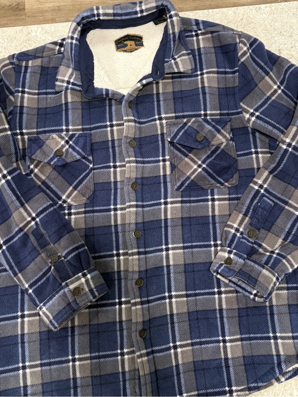 Freedom Foundry Blue & Gray Plaid Sherpa-Lined Button Front Shirt Jacket-XXL